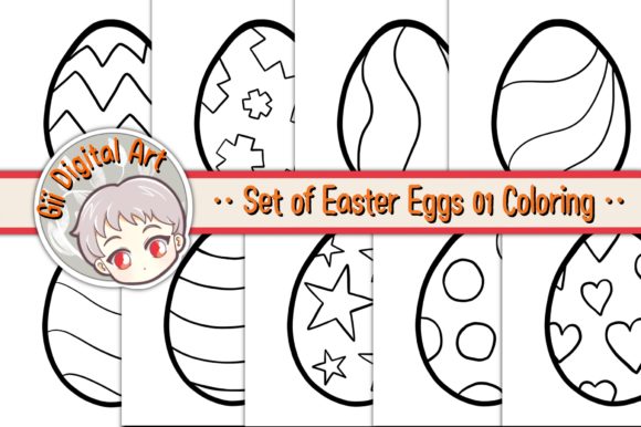 Download Set of Easter Eggs 01 Coloring Pages - Eggs Collection