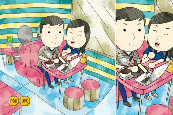 Download Couple Dating in Cafe Illustration - Cafe illustration Collection
