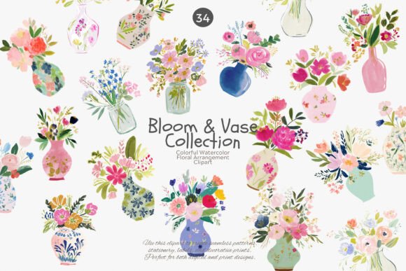Download Watercolor Floral Vase Clipart Bundle - Premium Resources