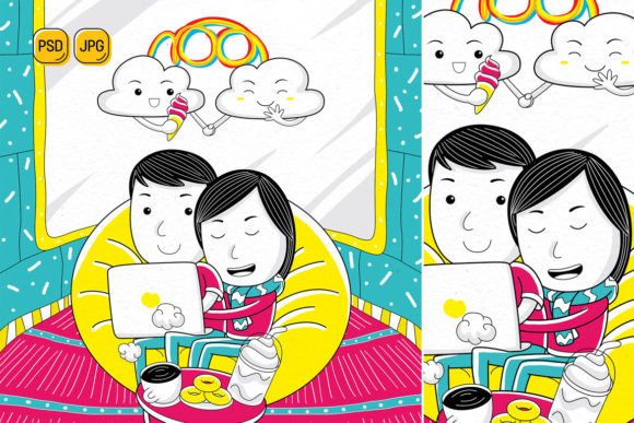 Download Couple Dating in Cozy Cafe Illustration - Cafe illustration Collection