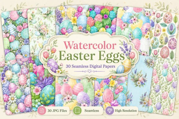 Download Watercolor Easter Eggs Digital Paper - Eggs Collection