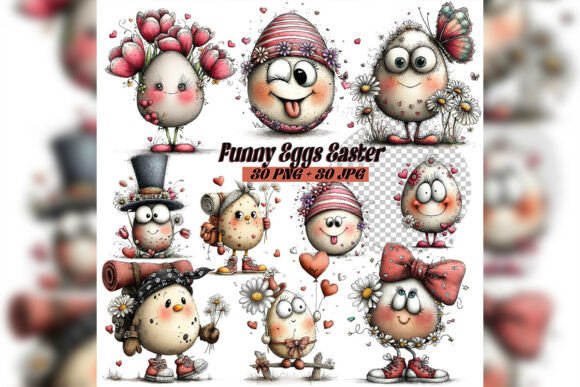 Download Whimsical Funny Easter Eggs Clipart Set - Eggs Collection