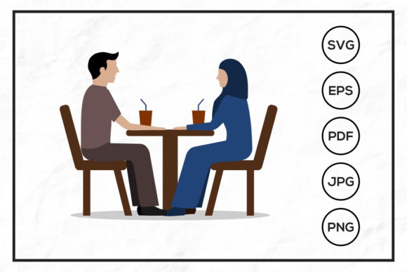 Download Muslim Couple at Cafe Illustration - Cafe illustration Collection