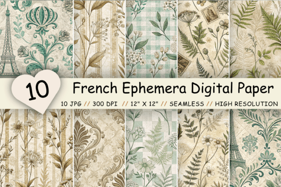 Download French Ephemera Digital Paper Pack - Premium Resources