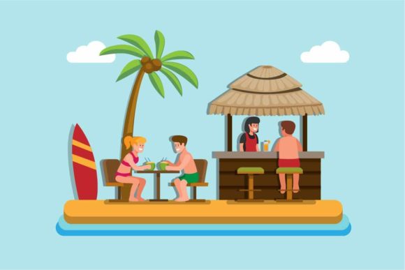 Download Summer Beach Cafe Illustration Vector - Cafe illustration Collection