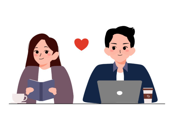 Download Man &amp; Woman in Love at Cafe Illustration - Cafe illustration Collection